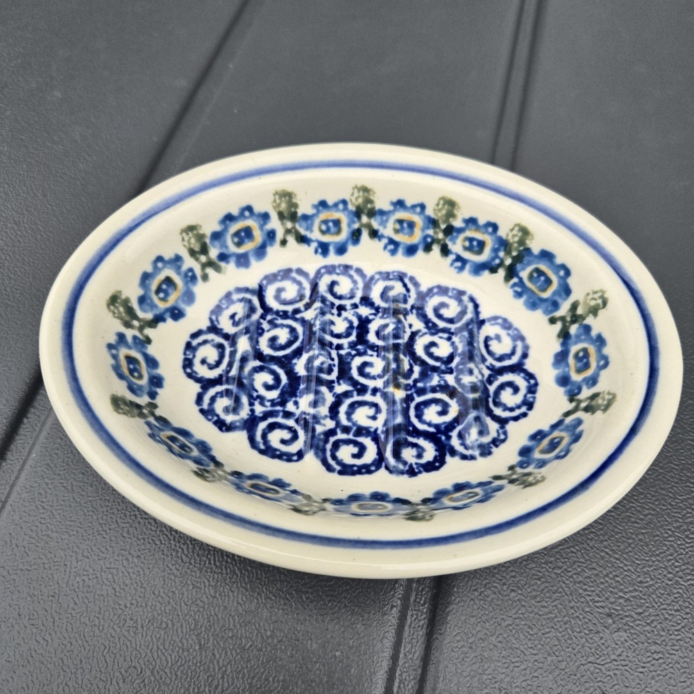Polish Pottery Boleslawiec Small Oval Soap Dish Traditional Peacock Eye Pattern